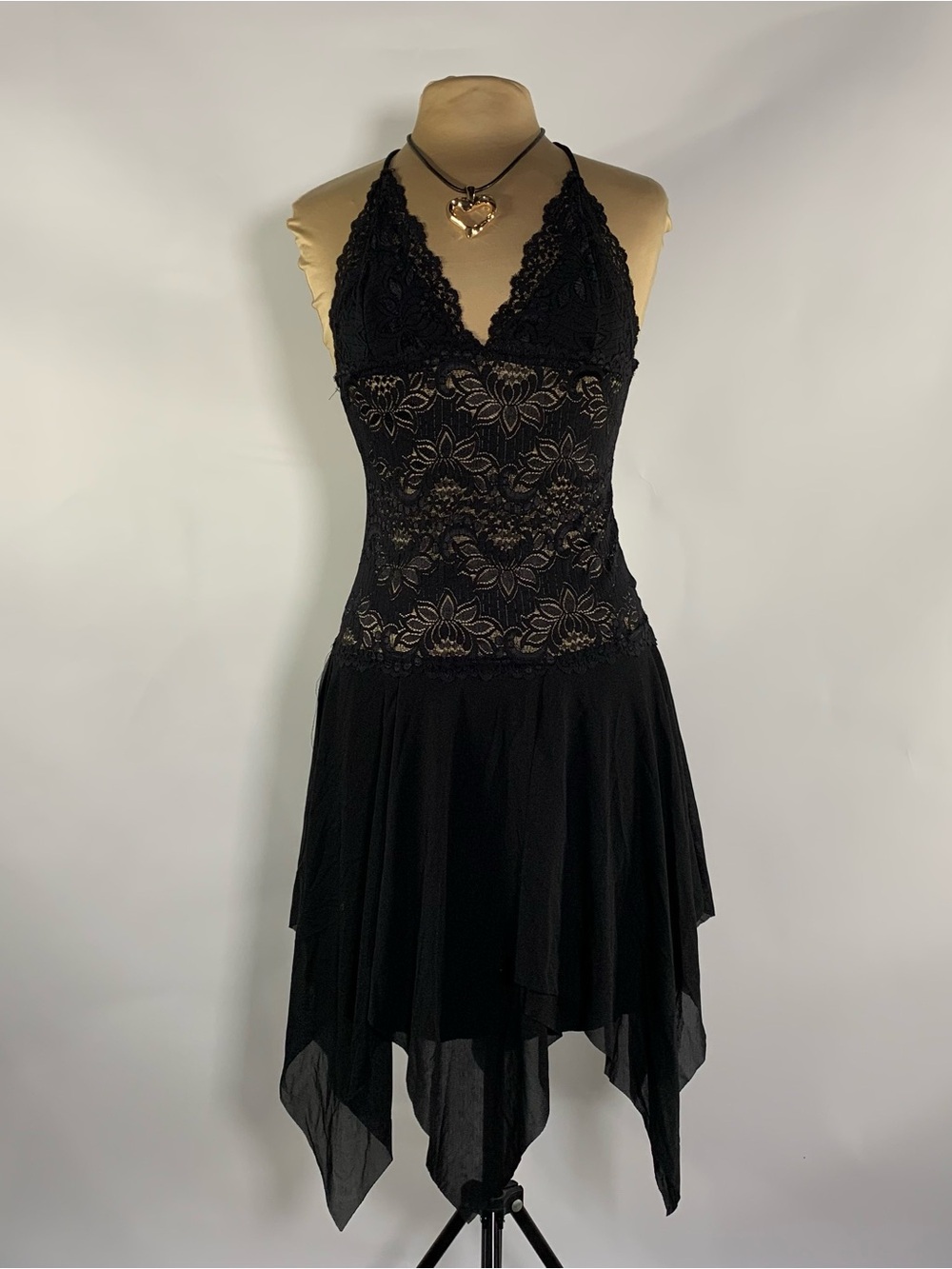 Y2K Forever 21 Black Lace Halter Handkerchief Dress M Fairy Grunge